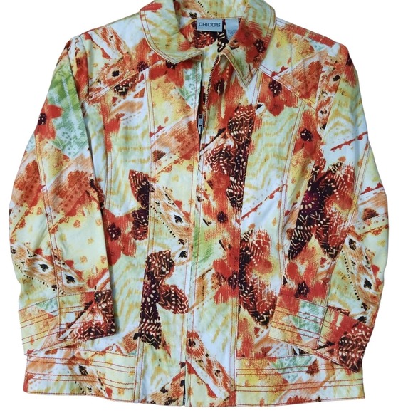 Chico's Yellow & Orange Floral Zip Up Crop Jacket Size 0 (XS) 81320-0463 - Picture 3 of 4